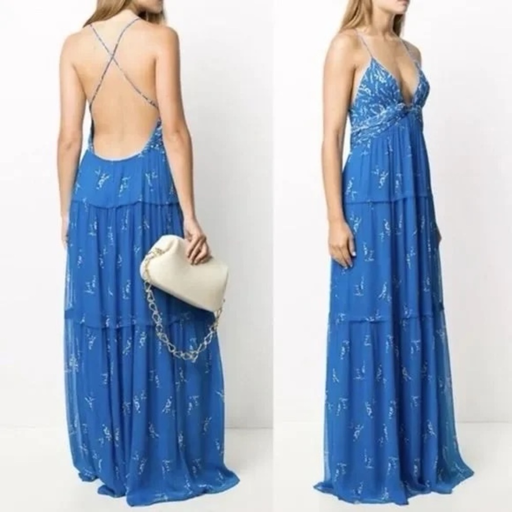 ba&sh Blue Backless Floral Dress